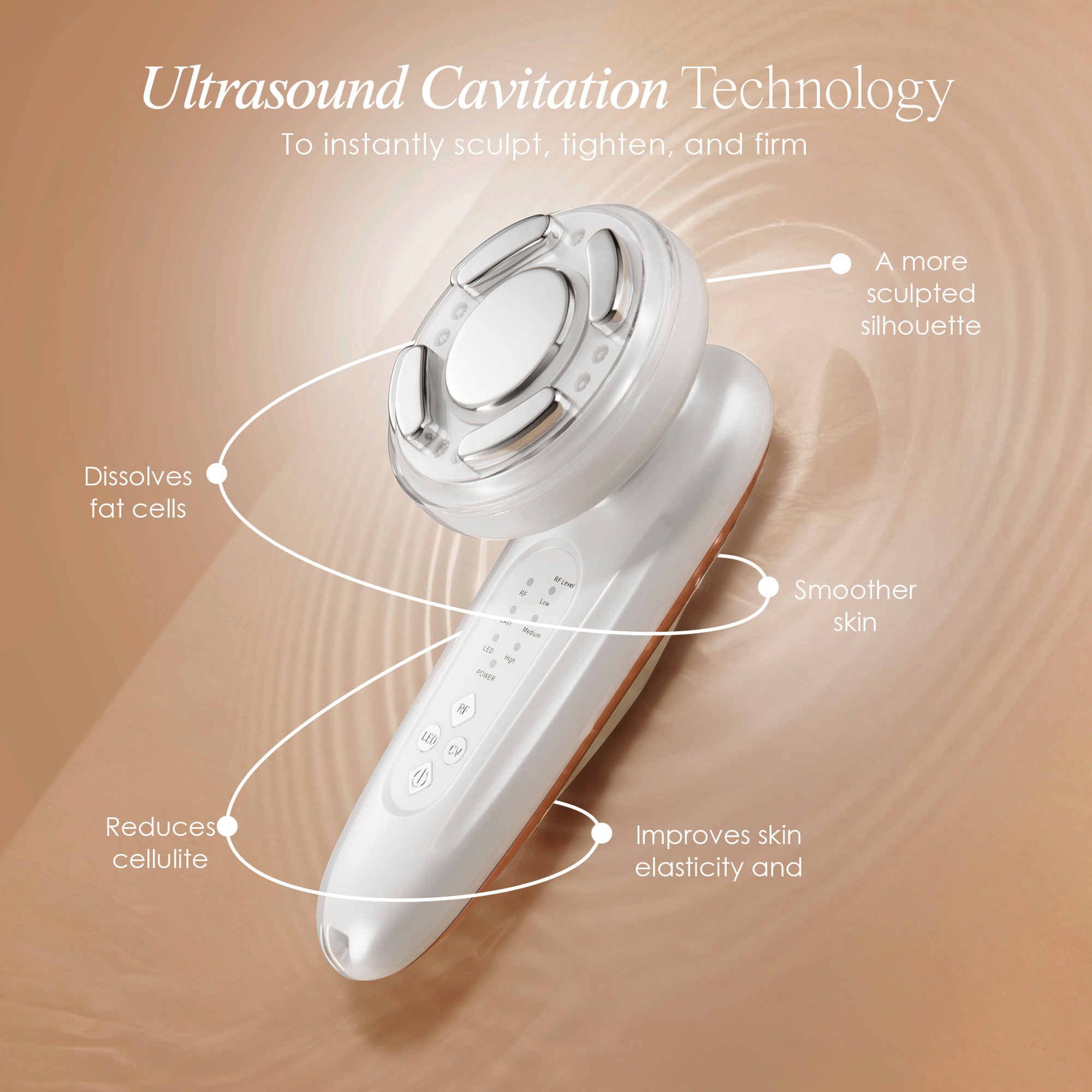 Ultrasound Cavitation Technology
to instantly sculpt, tighten, and firm