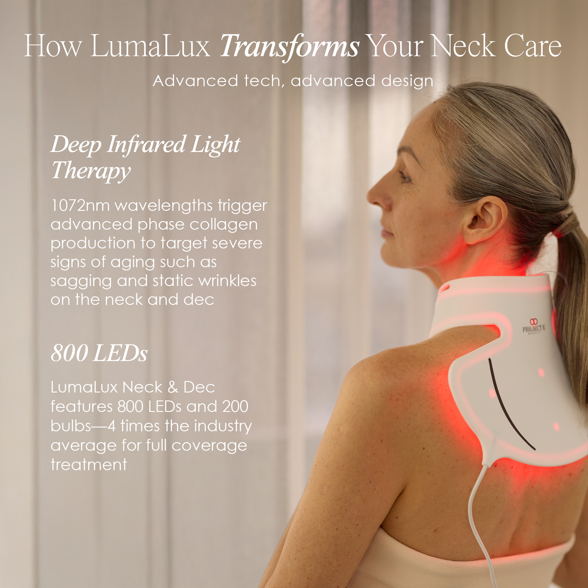 LumaLux Neck & Dec | Pro LED Red Light Therapy Mask - Project E Beauty